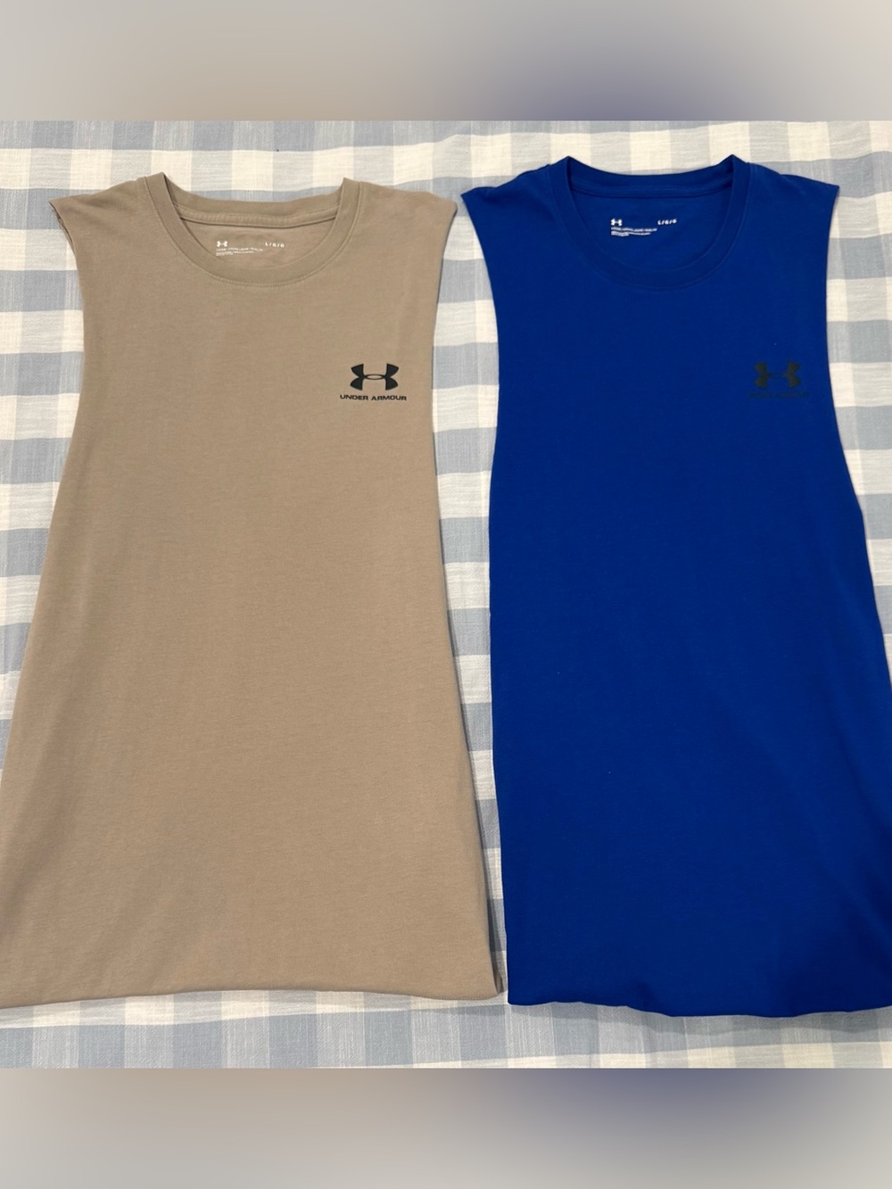 Men’s Under Armour Baseline Tank Top (2) - Khaki & Royal Blue